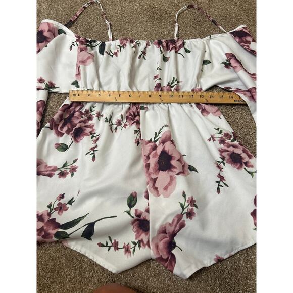 Floral romper white pink back self tie elastic waist lightweight SZ 1XL Summer - Picture 3 of 7